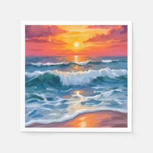 Gesmolten Horizon   Oceaan Golf Zonsondergang Aqua Servet