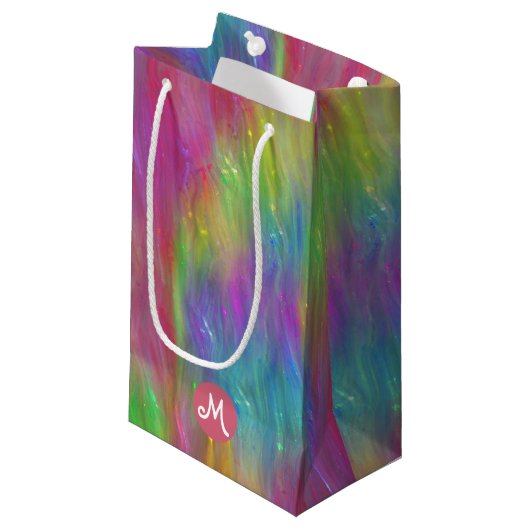 Gesmolten Rainbow Glass Monogram Gift Bag Klein Cadeauzakje (Voorkant Gekanteld)