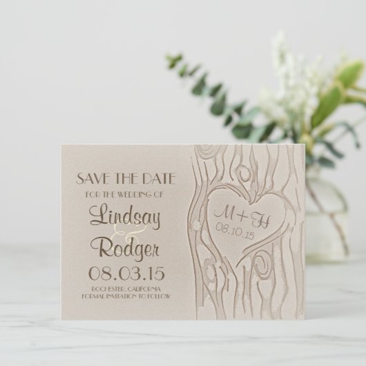Gesneden boom rustiek Bewaar de datumkaarten Save The Date (Staand voorkant)