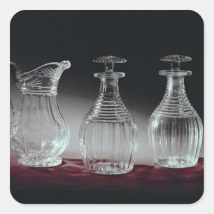 gesneden glazen decanters en jug, c.1840 vierkante sticker