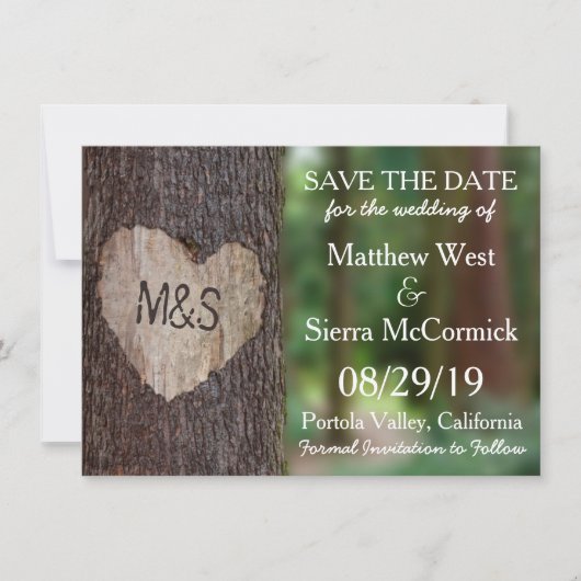 Gesneden Hart Boom Bruiloft Bewaar de datum Save The Date (Voorkant)