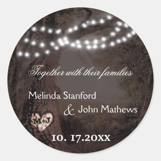 Gesneden Hart Boom met Lichten Ronde Sticker (Voorkant)