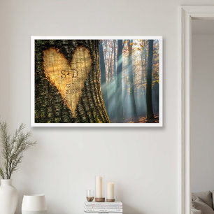 Gesneden Hart Herfst Bos Bruiloft Geschenk Foto Afdruk