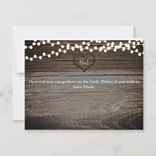 Gesneden Hart in Hout & Slingerlichtjes Bewaar de Save The Date (Achterkant)
