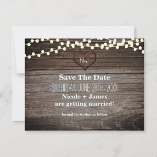 Gesneden Hart in Hout & String Lights Save the Dat Save The Date
