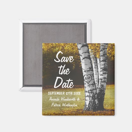 Gesneden Herfst Berkenboom Bruiloft Save the Date Magneet (Voorkant / Achterkant)
