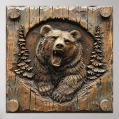 Gesneden Hout Enorme Growling Grizzly Beer Poster (Voorkant)