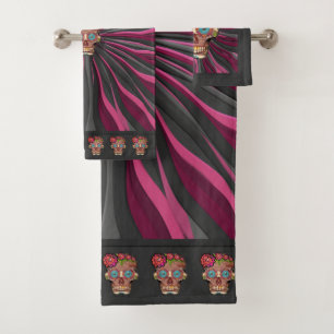 Gesneden-hout-look suikerschedel w / Floral Crown Bad Handdoek