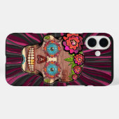 Gesneden-hout-look suikerschedel w / Floral Crown Case-Mate iPhone Case (Achterkant (horizontaal))