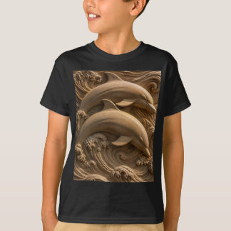 Gesneden Houten Dolfijnen Oceaan Golven Grafisch T-shirt