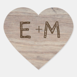 Gesneden Houten Hart Landelijke Initialen Trouwen Hart Sticker