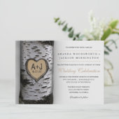 Gesneden Initialen Berkenboom Huwelijksuitnodiging Kaart (Staand voorkant)