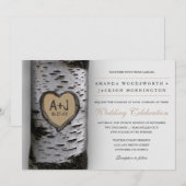 Gesneden Initialen Berkenboom Huwelijksuitnodiging Kaart (Voorkant / Achterkant)