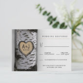 Gesneden Initialen Birch Tree Wedding RSVP Kaarten (Staand voorkant)