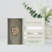 Gesneden Initialen Hart Oak Tree Wedding RSVP Kaar (Staand voorkant)