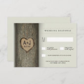 Gesneden Initialen Hart Oak Tree Wedding RSVP Kaar (Voorkant / Achterkant)