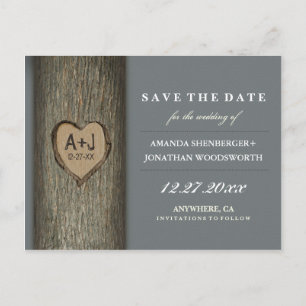 Gesneden Initialen Heart Oak Tree Save The Date Ca Aankondigingskaart