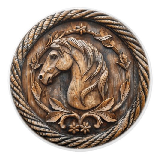 Gesneden mooie paard touw bloemen keramische knop (Voorkant)