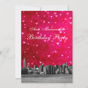 Gesneden NYC Silhouette Hot Roze Rode Hart Verjaar Kaart