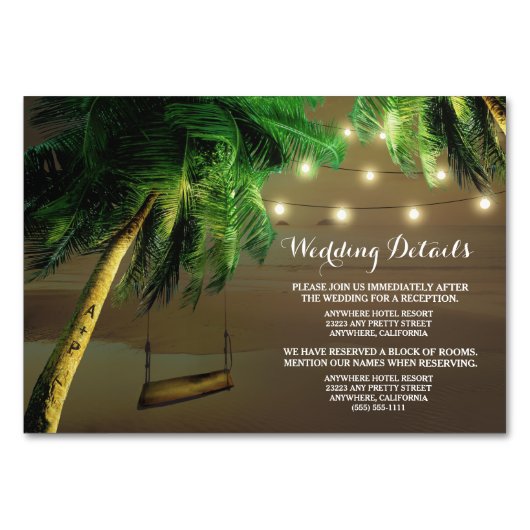 Gesneden Palm Tree Beach Lights Bruiloft invoegen Kaart (Voorkant)