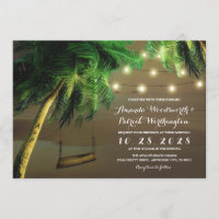 Gesneden Palm Tree Beach Lights Bruiloft uitnodigi