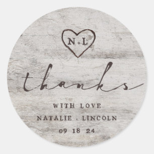 Gesneden Sweethearts Berkenboom Bruiloft Dank u Ronde Sticker