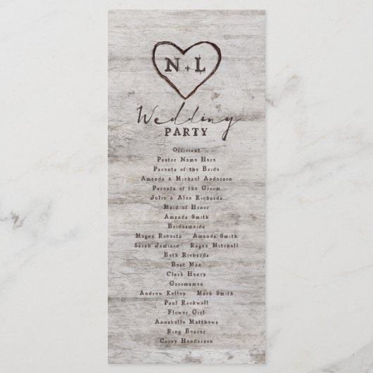 Gesneden Sweethearts rustieke berk bruiloft ceremo Programma (Achterkant)
