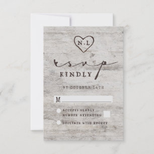 Gesneden Sweethearts Rustieke Berk Bruiloft RSVP A Kaartje