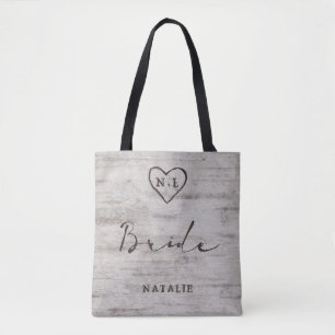 Gesneden Sweethearts Rustieke Berk Monogram Bruid Draagtas