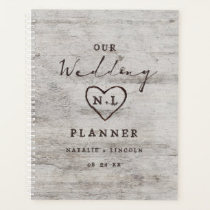 Gesneden Sweethearts Rustieke Berken Hout Huwelijk Planner