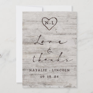 Gesneden Sweethearts Rustieke Bruiloft Liefde en B Bedankkaart