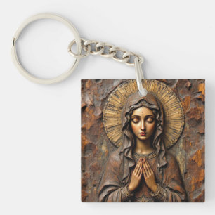 Gesneden Toewijding Houten Maria Sleutelhanger