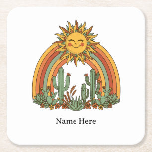 Gesneden zon regenboog cactus douane naam koffieko vierkante kartonnen onderzetter