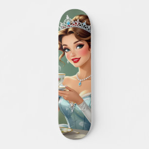 Gesofisticeerde prinses met kroon elegante jurk skateboard