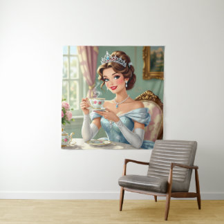 Gesofisticeerde prinses met kroon elegante jurk wandkleed