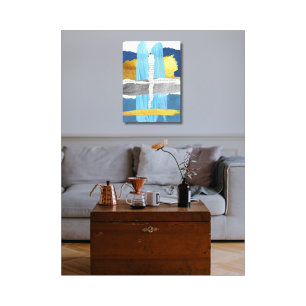 Gespannen canvasprint blauw gouden abstracte colla canvas afdruk