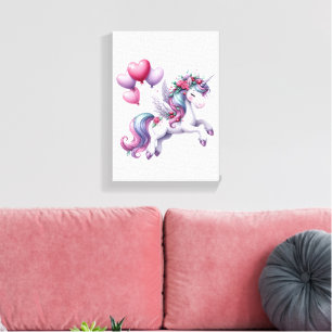 Gespannen Canvasprint Bloemig Paars Eenhoorn Canvas Afdruk