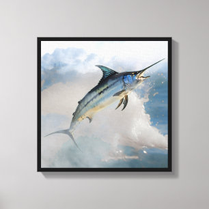 Gespannen canvasprint met springende marlijn canvas afdruk