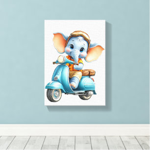 Gespannen canvasprint mooie blauwe olifant canvas afdruk