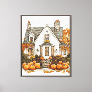 Gespannen Canvasprint - Titel: Vintage Herfsthuis Canvas Afdruk