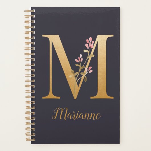 Gespecialiseerd goudblauw elegant monogram M Planner (Voorkant)