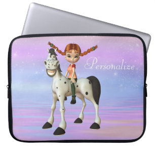 Gespecialiseerde laptophoes voor Cute Horse & Girl Laptop Sleeve