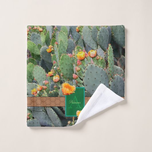 Gespecialiseerde Oranje monogram Prickly Pear Cact Bad Handdoek (Wasdoekje)