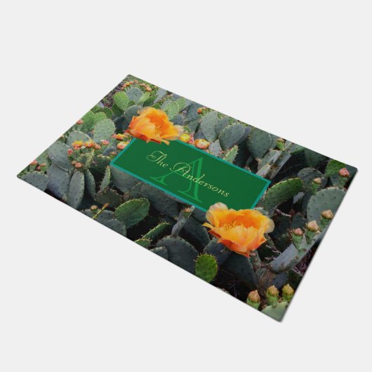 Gespecialiseerde Oranje monogram Prickly Pear Cact Deurmat (Schuin)