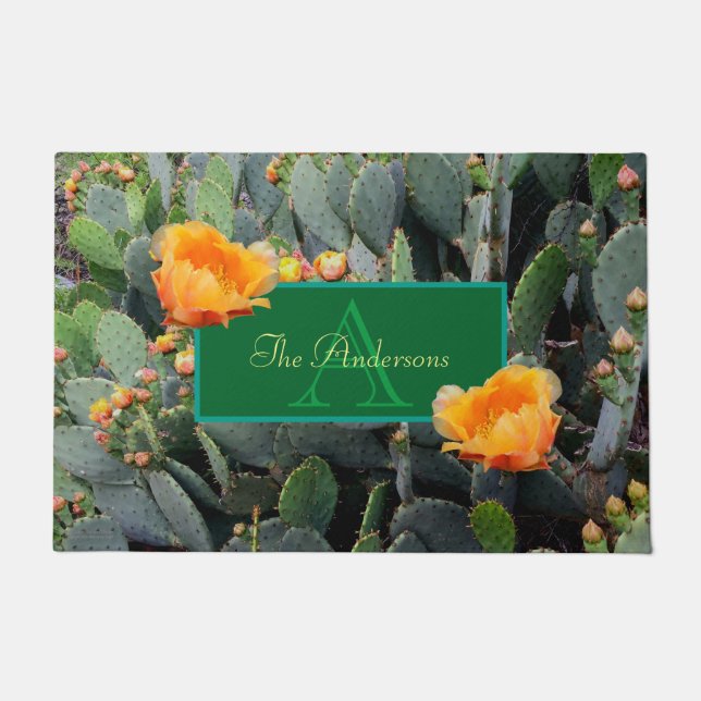 Gespecialiseerde Oranje monogram Prickly Pear Cact Deurmat (Voorkant)