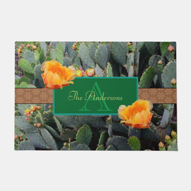 Gespecialiseerde Oranje monogram Prickly Pear Cact Deurmat (Voorkant)