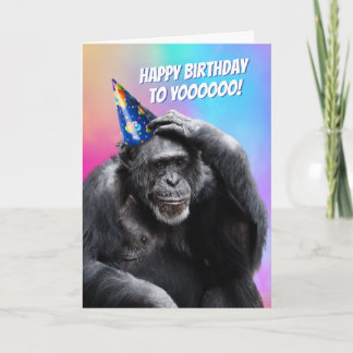 Gespelde Chimp met Pet van de partij Funny Birthda Kaart
