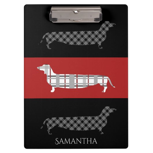 Gespelde Dachshunds on Red and Black Personalized Klembord (Voorkant)