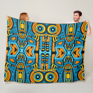 Gespiegelde mozaïek: anamorf turquoise & blauw fleece deken