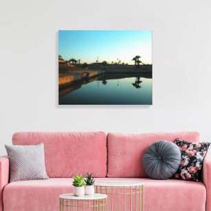 Gespiegelde Nijl Rivier Zonsondergang Egyptisch Ca Canvas Afdruk